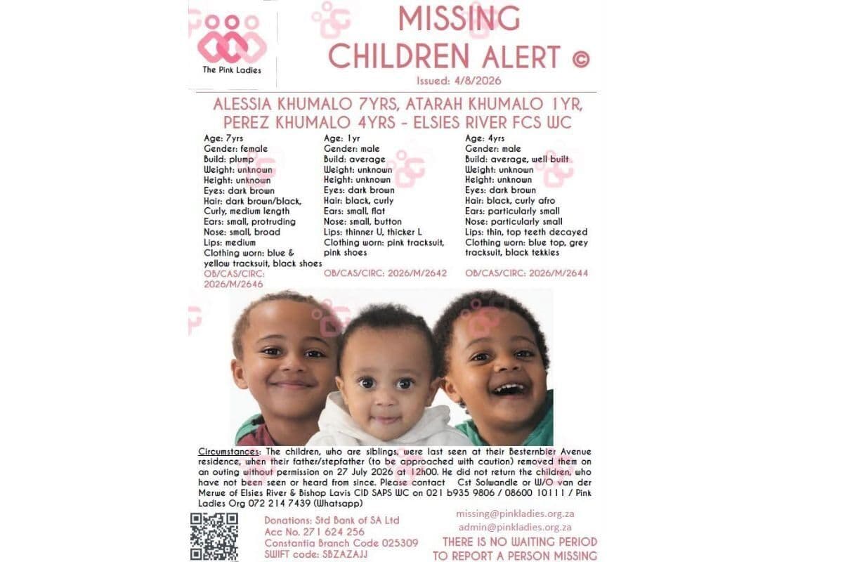 BREAKING: Three Cape Town siblings missing after trip with dad
